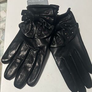 Nordstrom Black Leather Gloves with Studded Bows